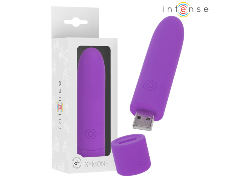 INTENSE - SYMONE USB RECHARGEABLE VIBRATING BULLET 8 VIBRATIONS PURPLE 10 X 2.2 CM