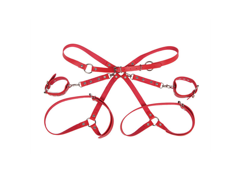 SUBBLIME - 953706 HANDCUFFS WITH BONDAGE BELT RED ONE SIZE