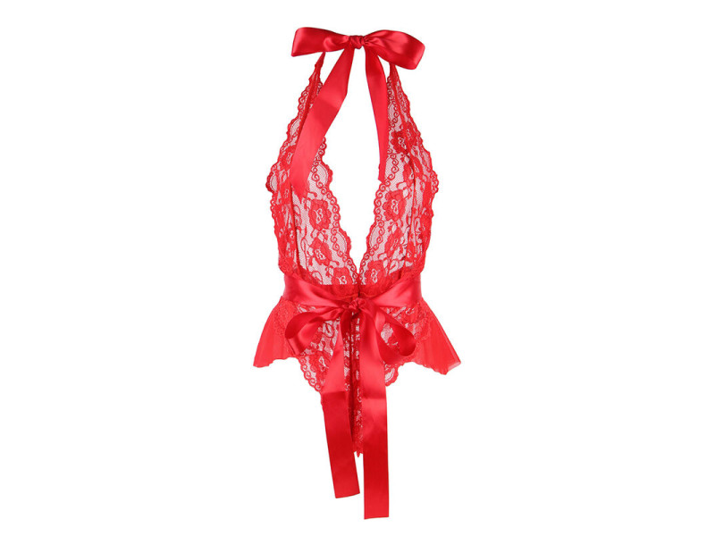 SUBBLIME - 953973 SEXY BODY WITH RUFFLES + BELT RED S/M