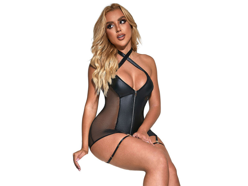 SUBBLIME - 954444 SEXY MESH DRESS LEATHER BLACK S/M