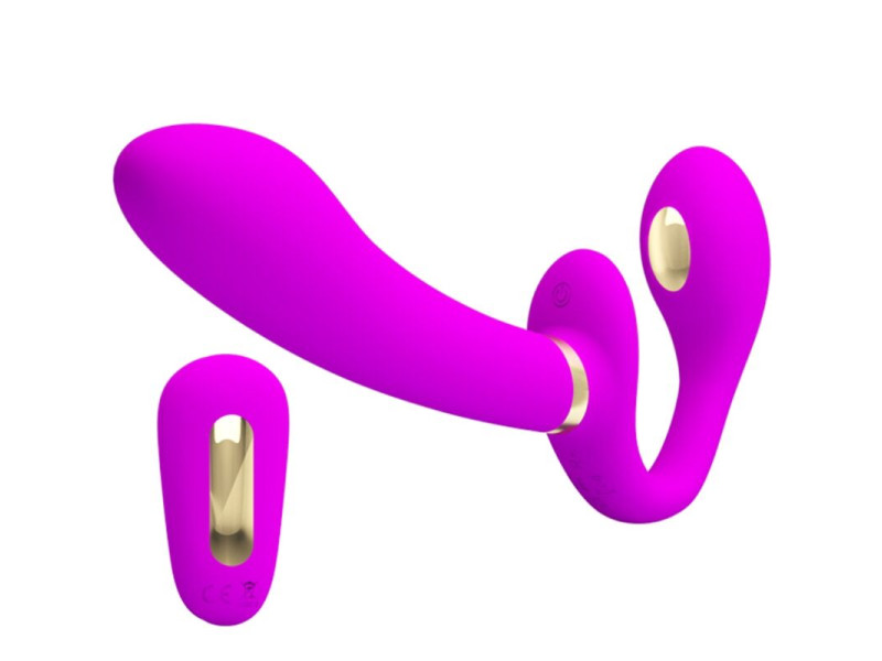 PRETTY LOVE - THUNDERBIRD DOUBLE STRAP-ON VIBRATOR REMOTE CONTROL PURPLE