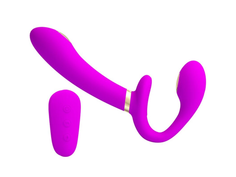 PRETTY LOVE - THUNDERBIRD DOUBLE STRAP-ON VIBRATOR REMOTE CONTROL PURPLE
