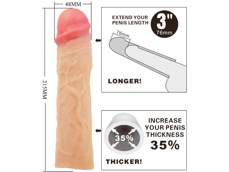 PRETTY LOVE - DEREK PENIS SLEEVE WITH 7.6 CM EXTENSION FLESH