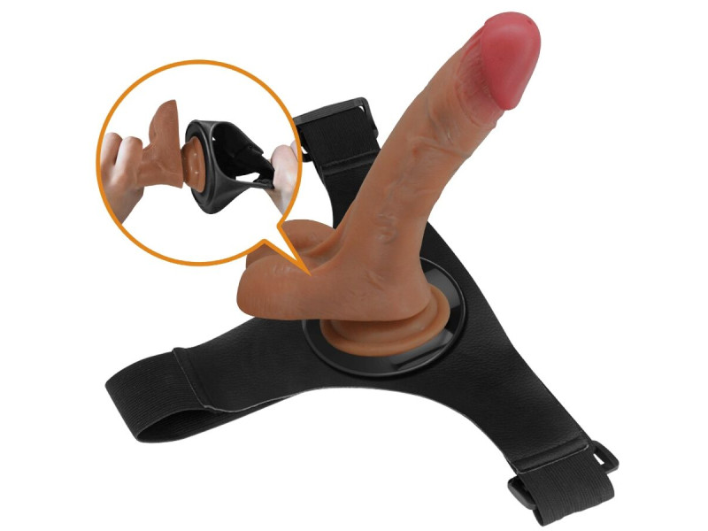 PRETTY LOVE - UNIVERSAL HARNESS BRIEFS WITH VIBRATING AND SQUIRTING DILDO 15.5 CM MULATO