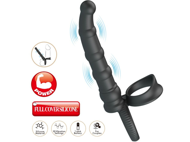 PRETTY LOVE - TATUM VIBRATING PENIS RING WITH PLUG 10 VIBRATIONS BLACK