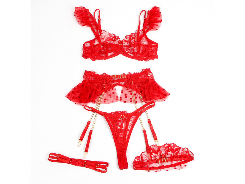 SUBBLIME - 957513 LACE BRA AND GARTER SET RED L/XL