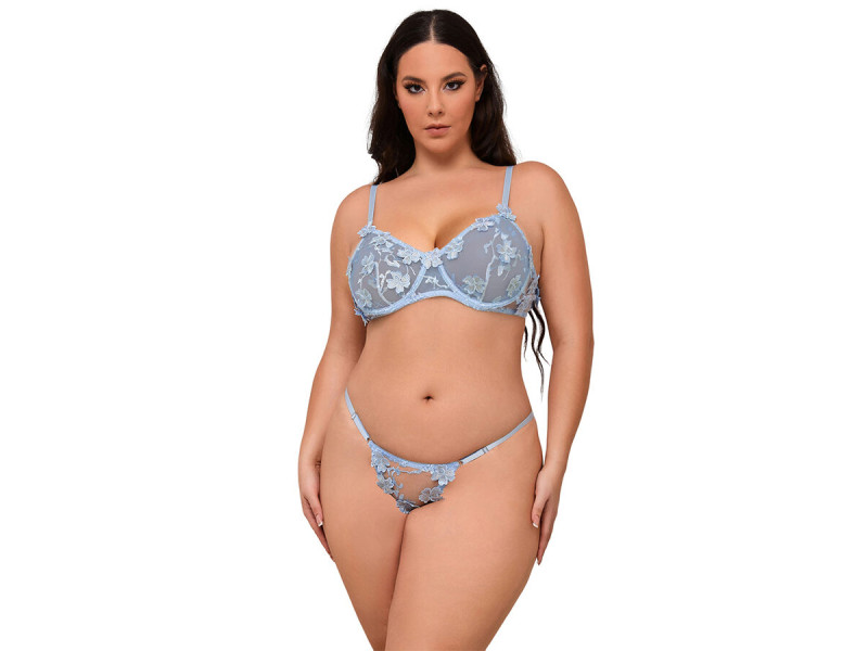 SUBBLIME - 957636 FLOWER EMBROIDERED BRA AND PANTIES SET SKY BLUE L/XL