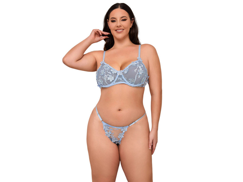 SUBBLIME - 957636 FLOWER EMBROIDERED BRA AND PANTIES SET SKY BLUE L/XL