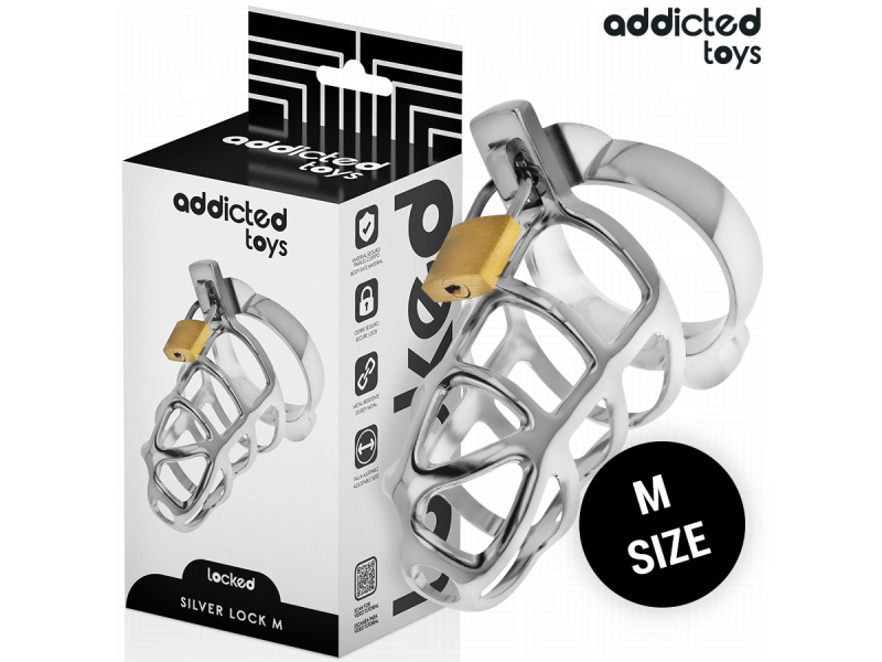 ADDICTED TOYS LOCKED - SILVER LOCK PENIS CAGE METAL SIZE M