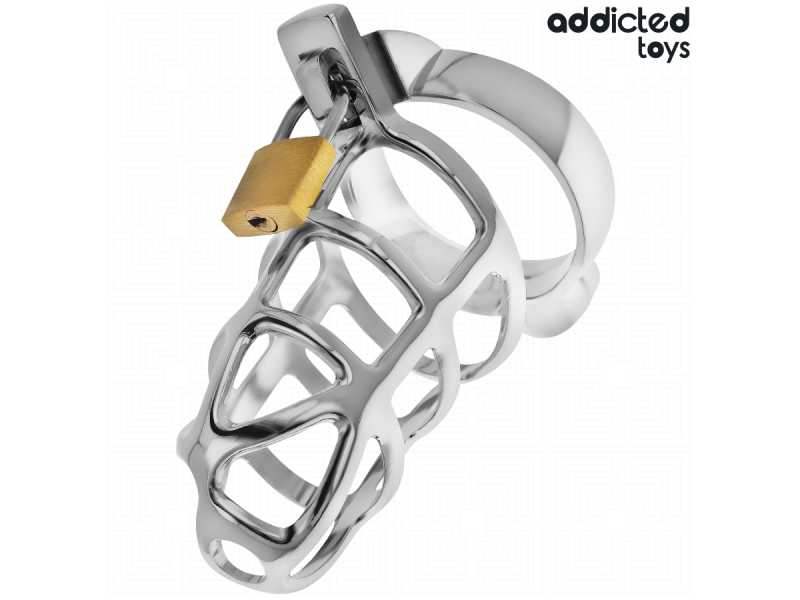 ADDICTED TOYS LOCKED - SILVER LOCK METAL PENIS CAGE SIZE S