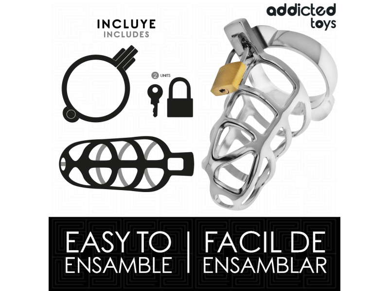 ADDICTED TOYS LOCKED - SILVER LOCK METAL PENIS CAGE SIZE S