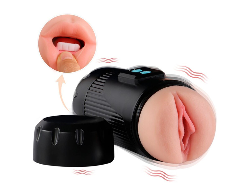 SHEQU - KAY DOUBLE MASTURBATOR WITH DUAL MOUTH AND VAGINA VIBRATION