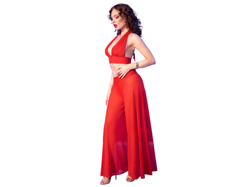 CHILIROSE - CR 4857 RED TOP AND PANTS SET SIZE S