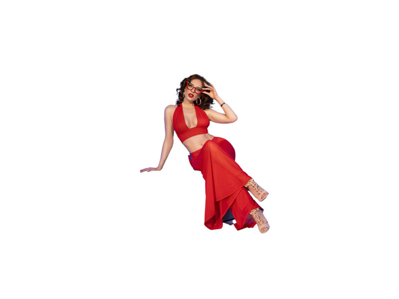 CHILIROSE - CR 4857 RED TOP AND PANTS SET SIZE S