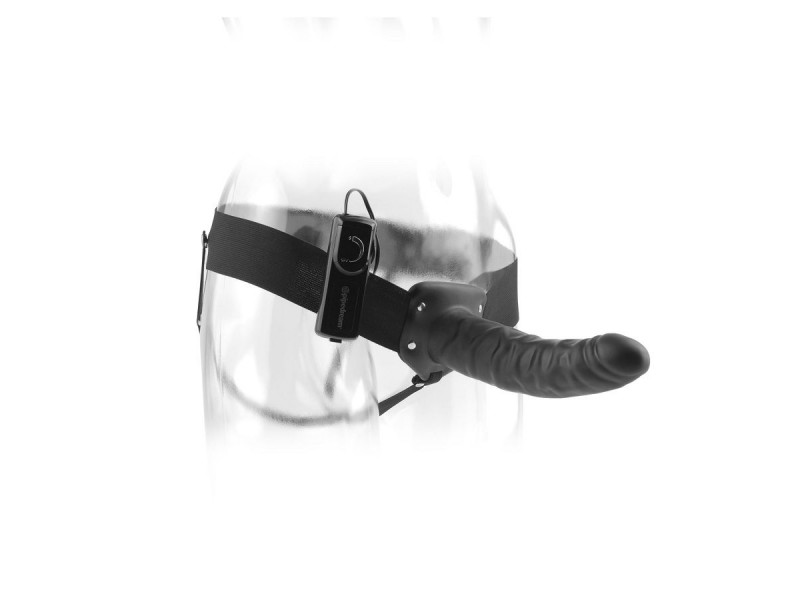 FETISH FANTASY SERIES - 19 CM VIBRATING HOLLOW STRAP-ON BLACK