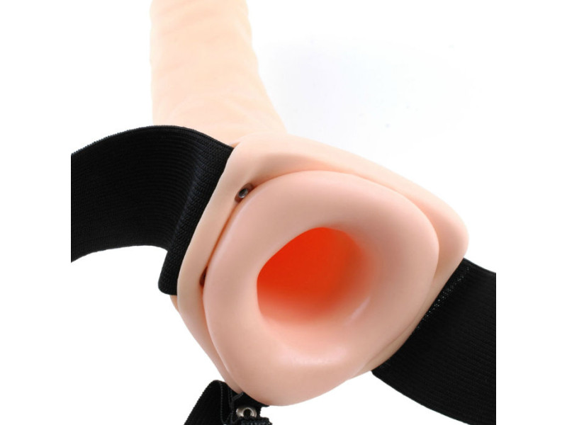 FETISH FANTASY SERIES - 19 CM VIBRATING HOLLOW STRAP-ON BROWN